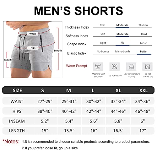 Buxkr Mens Workout Shorts 5 Inch Quick Dry Gym Shorts For Men Athletic Running Shorts With Zipper Pockets, Light Grey, L #TOP5