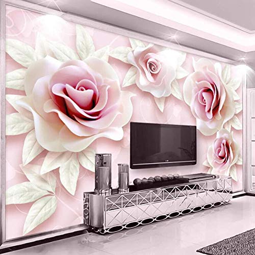 IWJAI fotowalls Photo Wallpaper murals Relief Pink Flowers Photo Wallpaper Modern 3D Stereo Murals Living Room TV Background Wall Decor Self-Adhesive Waterproof Stickers