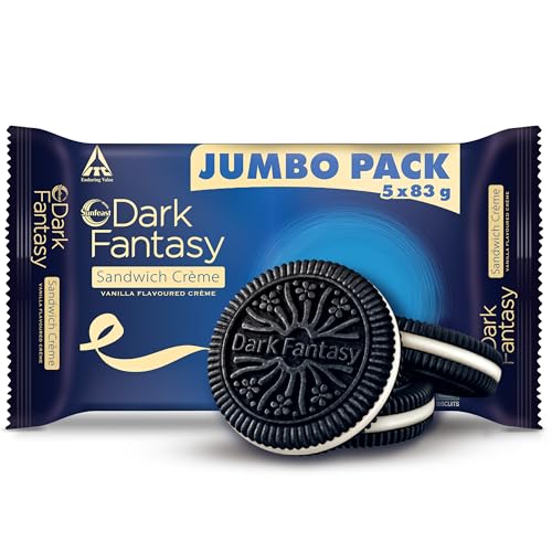 Image of Sunfeast Dark Fantasy Vanilla Creme, 415g, Dark Crunchy Biscuit with Smooth Vanilla Creme