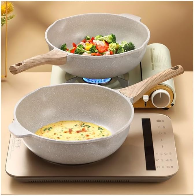 Household Gold Wheat Rice Stone Non Stick Pan Flat Bottom Induction Cooker Gas Stove Cooking Pot for Stir Frying