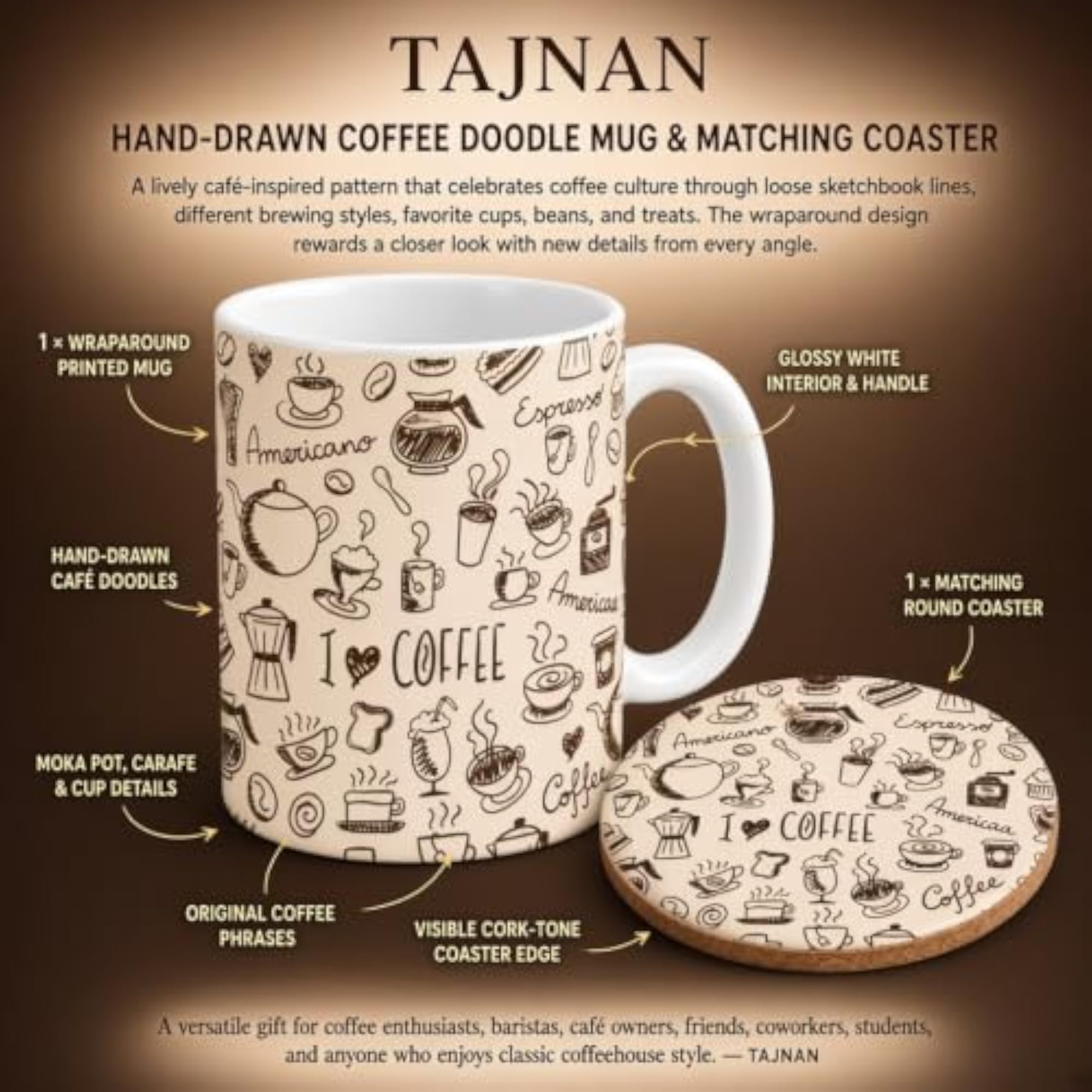 I Love Coffee Mug and Round Coaster Set