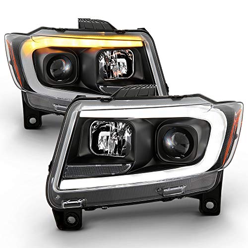 ACANII - For 2011-2013 Jeep Grand Cherokee Black Switchback LED DRL Sequential Signal Projector Headlights Headlamps Set