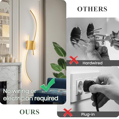 Image of CANEOE Battery Operated Wall Sconce Set of 2, 18000mAh Gold Rechargeable Wall Lights with Remote Control,3000K-6000K Dimmable LED Wireless Wall Light for Living Room Bedroom Hallway,39.3 Inch (Gold)