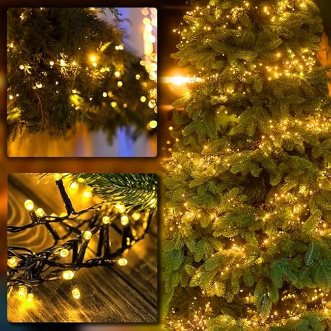 2 Pack Solar String Lights for Outside, 72FT 200 LED Solar Christmas Lights Outdoor with 8 Lighting Modes, IP65 Waterproof Solar String Lights Outdoor for Garden Party Tree Decor,Warm White