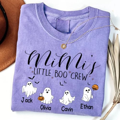 Grandma Little Boo Crew Shirt, Custom Name Grandma's Bootiful Crew Halloween Sweatshirt, Personalized Mama Grandma Mimi Nana Boo Sweatshirt with Grandkids Name, Custom Halloween Grandma Shirt2