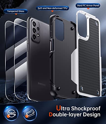 Leyi For Galaxy A23 5G Case, Samsung Galaxy A13/ A32/ A23 5G 4G/ A04S Case With 2 Pack Tempered Glass Screen Protectors, Dual Layer Hard Pc Back Protective Phone Case For Samsung A23 5G, White #TOP1