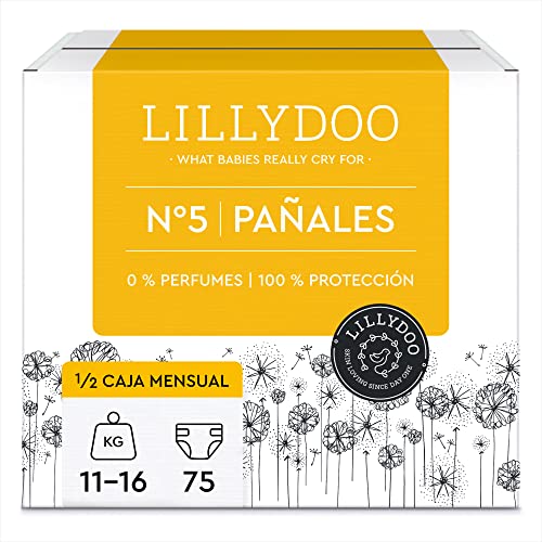 Pañales hipoalergénicos LILLYDOO, talla 5 (11-16 kg), 3 paquetes de 25 pañales (75 pañales)