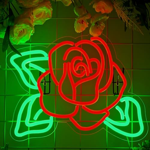 Image of Rose Flower Neon Lights,LED Rose Flower Neon Signs for Wall Decor, Neon Light Sign Neon Room Decor,USB Night Lights for Bedrooms, Shops,Florists, Bars, Parties, Wedding, Holiday Gifts(14.2*10.9in)