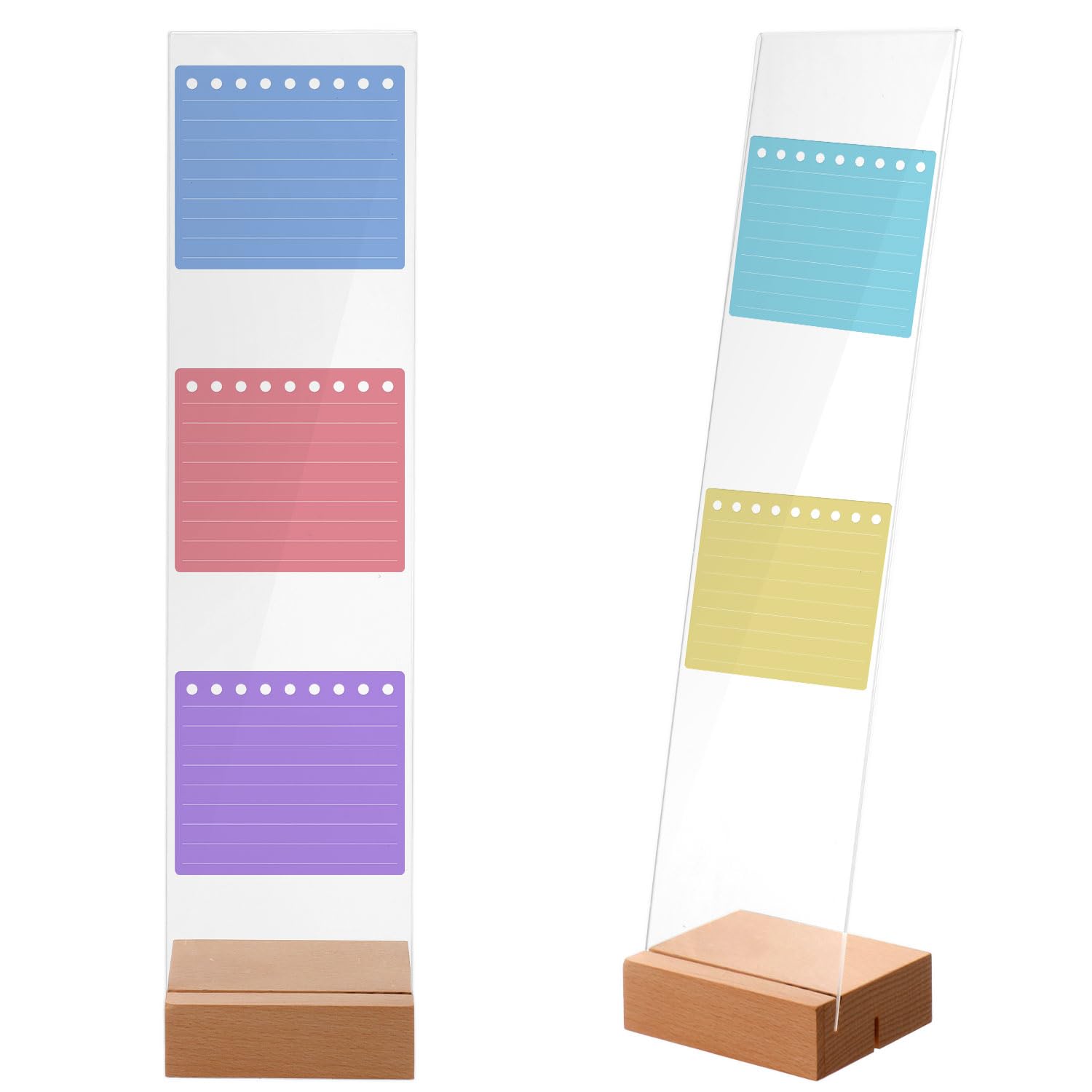 2pcs Monitor Memo Board with Detachable Wooden Base, Clear Acrylic Sticky Note Holder for Computer Screen Monitors Portable Desk Organizer Office Accessories for Laptops & Desktops