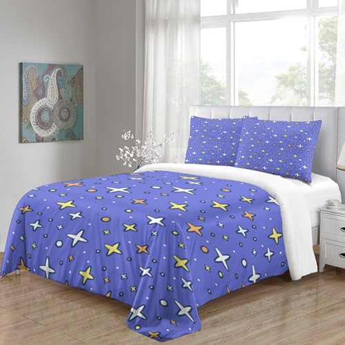 Housse de couette ciel étoilé 3D 135x200cm en microfibre douce avec sa parure de lit étoile single