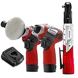ACDelco ARW1208-K12 G12 Series 12V Cordless Li-ion 3” Mini Polisher, 3/8” Impact & Ratchet Wrench Combo Tool Kit with 2 Batteries