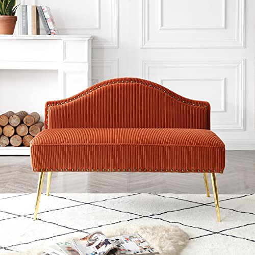 Homtique Modern Velvet Loveseat Settee Bench Upholstered Sofa Chair Tufted Back With Golden Metal Legs For Living Room, Dining Room, Bedroom, Small Space (Orange) #TOP1
