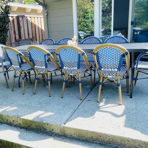 Image of PURPLE LEAF Outdoor Bistro Dining Chairs Set of 4, Bamboo Finish, Blue