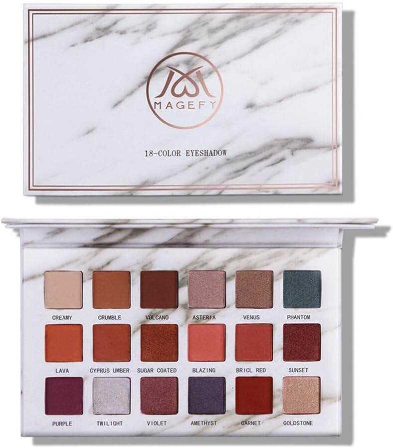 MAGEFY Eyeshadow Palette Professional 18 Pigmented Eye Shadow, 9 Matte + 9 Shimmer,Blendable Long Lasting Red Brown Metallic Glitter Eyeshadow Makeup Palette