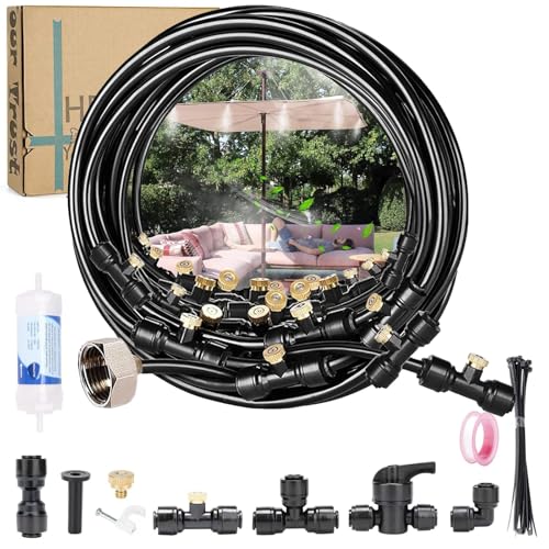 Brumisateur Terrasse, Tuyau Brumisateur Extérieur 10/18M avec Buses de Brume et Raccords, Kit Brumisateur eau Terrasse avec Filtre à Eau pour Jardin, Pergola, Parasol...