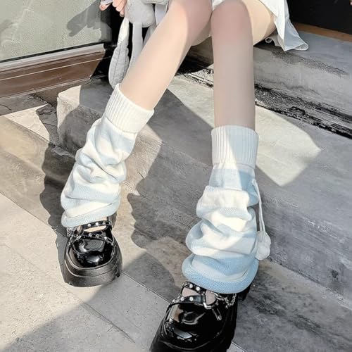 Grunge Kawaii Stylish Gothic Y2K Accessories Knitted Knee High Long Fluffy Balls Decor Striped Leg Warmers4