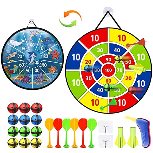 LiRiQi Kinder Dartscheibe Spielzeug, 66cm Klett Dartscheibe Faltbares mit 12 Klebrigen Bällen, Partyspiele Draußen Dart Wurf Spiel Scheibe Geschenk für Jungen Mädchen