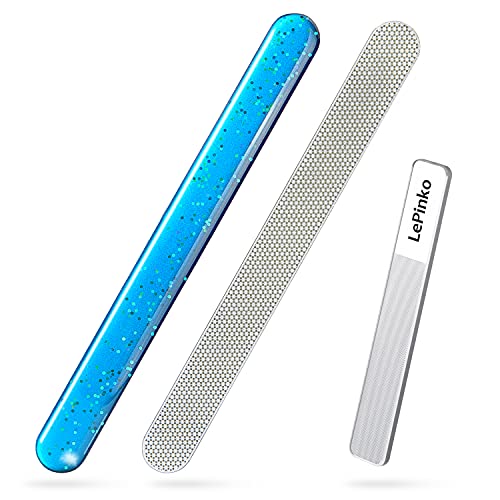 Diamond Nail File with Crystal Nail Shiner Set, Stainless Steel Nail File with Nano Glass Buffer, Metal Sapphire File with Nail 