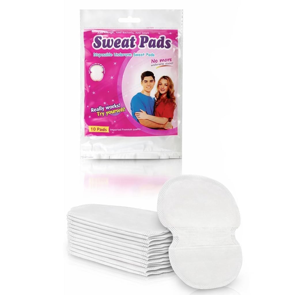 disposable underarm sweat pads pack of 10 | ultra thin self adhesive armpit sweat absorbing pads | clothing perspiration guards for men women | white underarm sweat protection for daily wear