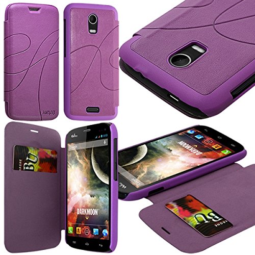 KARYLAX Seluxion - Coque Housse Etui à Rabat latéral et Porte-Carte pour Wiko Darkmoon Couleur Violet + Film de Protection d'écran