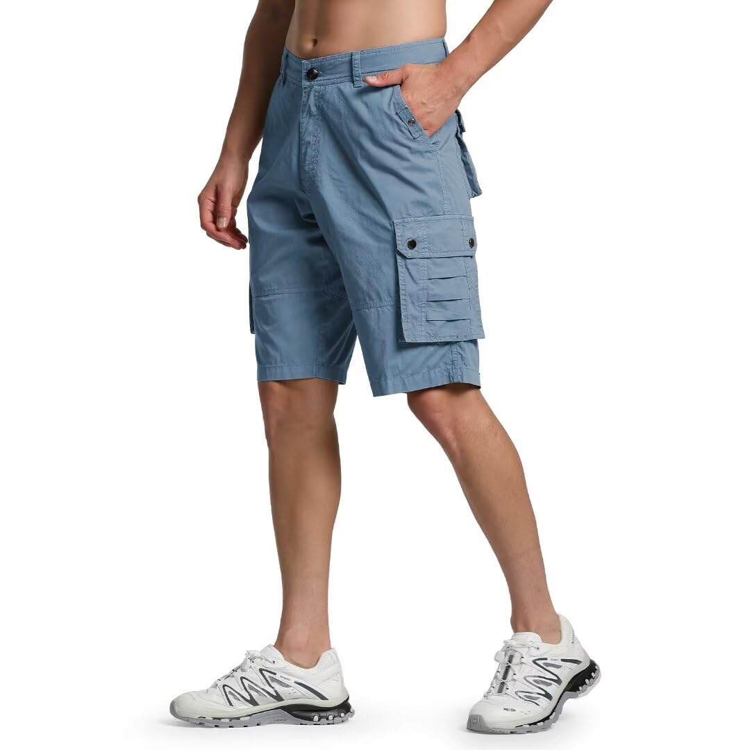 Zusmen Men's Classic Cargo Short Multi-Pocket Relaxed Fit Casual Outdoor Travel Shorts for Men Tooling(Slate Blue 32)