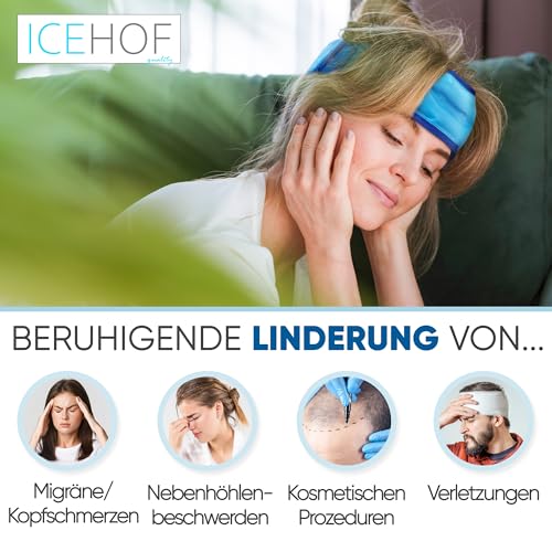 Migräneband Kühlpad mit Klettverschluss - Linderung bei Kopfschmerzen für Migräne, Erkältung und Nasenblutung