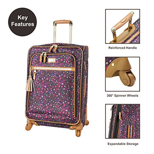 Steve Madden Designer Luggage Collection - Expandable 24 Inch Softside Bag - Durable Mid-sized Lightweight Checked Suitcase with 4-Rolling Spinner Wheels (Dark Purple)