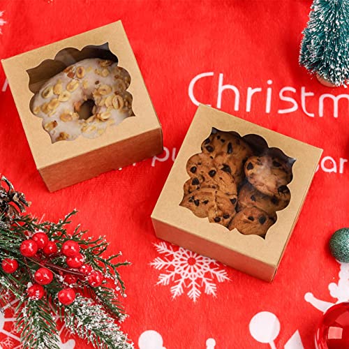 NPLUX 4x4x2.5in Bakery Boxes with Window Small Treat Boxes Mini Pie Boxes Pastry Boxes 4x4x2.5(50Pack,Brown) - Thumbnail 6