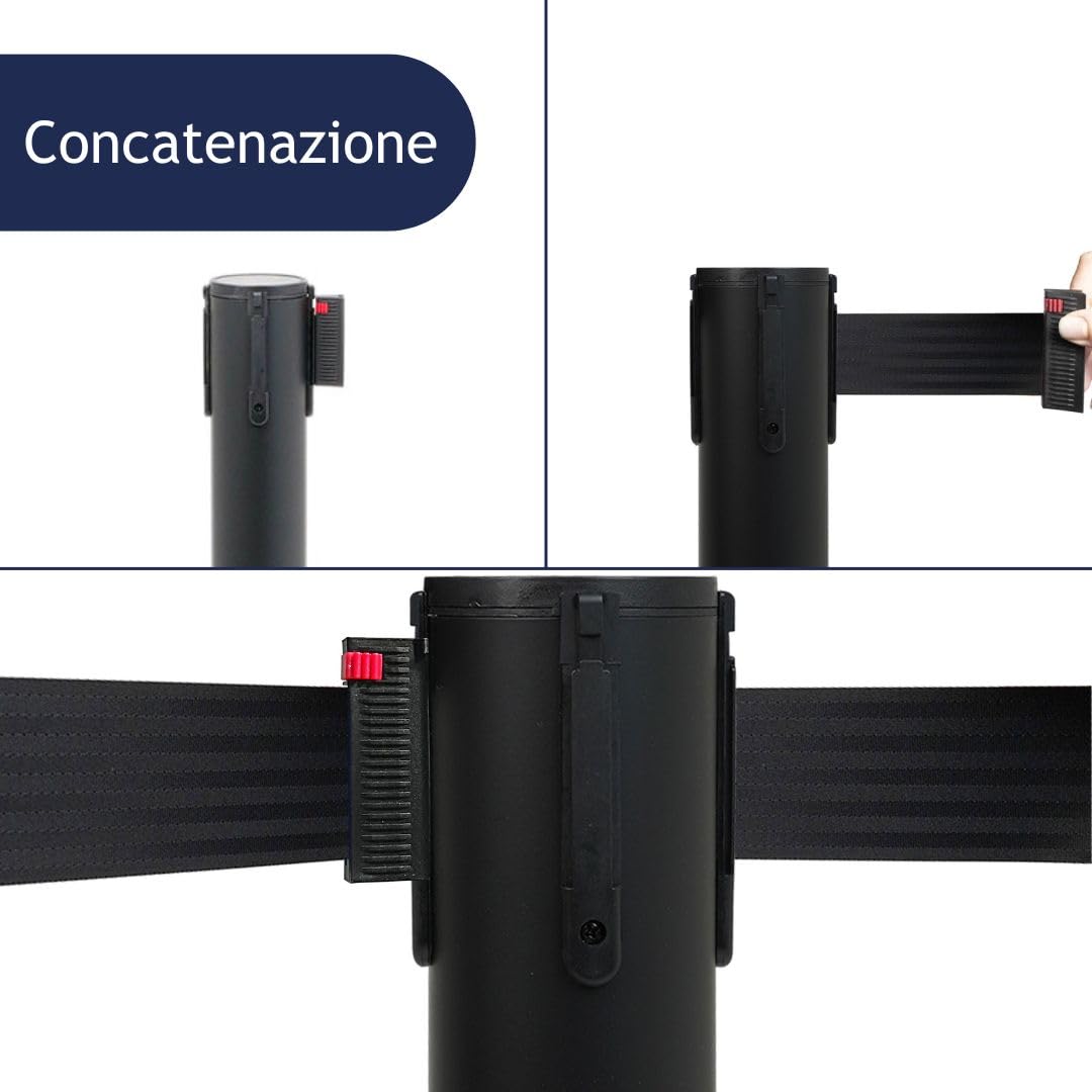 Danieli - Colonnina Segnapercorso con Nastro Estensibile Fino a 5 metri. Nero Opaco, Base Conica (Nero)