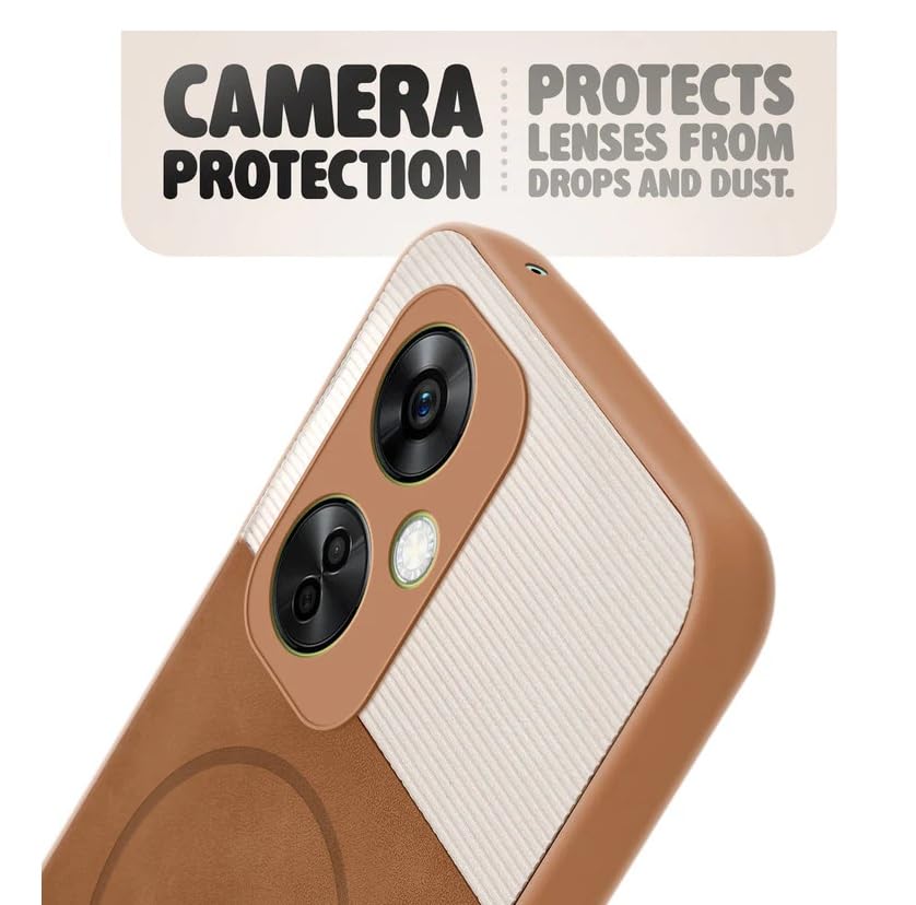 Image of Bintage CASE Dual-Leather Mac Safe Design Phone Case| Soft Touch Finish | Full Camera Protectection Back Cover Compatible for OnePlus Nord CE3 Lite 5G - White & Nut Brown