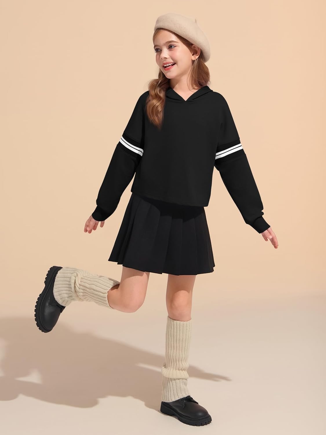 Haloumoning Girls Fashion Hoodies Kids Cute Striped Long Sleeve Crop Tops Hooded Sweatshirts 5-14 Years - Image 5