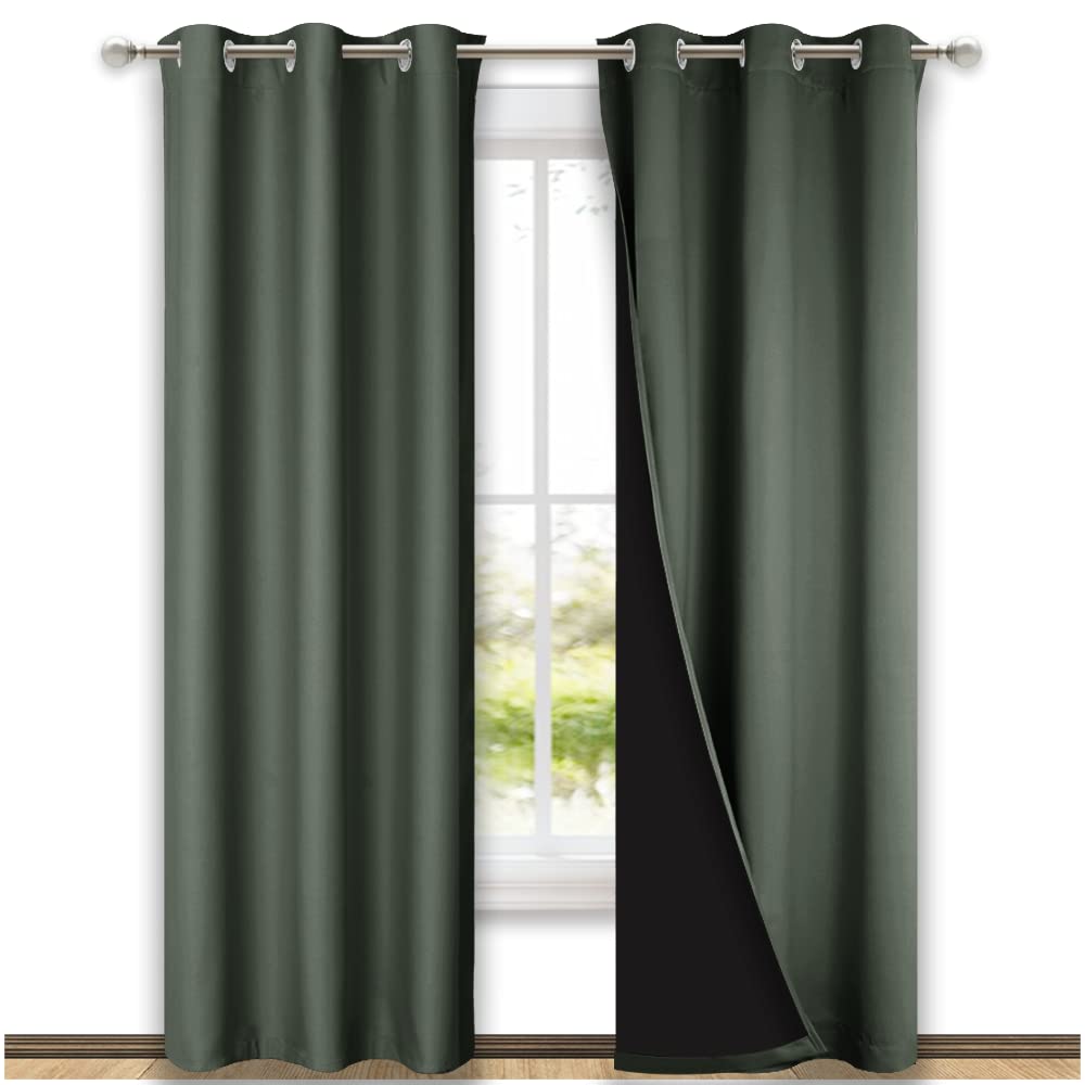 NICETOWN Dark Mallard Blackout Curtains 84 inches Long, Full Light Blocking Drapes with Black Liner for Nursery, Thermal Insulated Draperies for Hall, Villa (2 Pieces, 42" Wide Each Panel)
