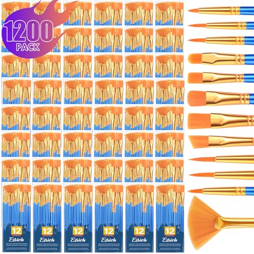 Image of ESRICH Paint Brushes Set, 100Pack 1200pcs Paint Brush for Acrylic Painting
