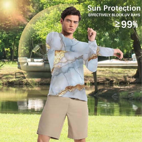 Marble Silver Neutral Men's Swim Shirts UPF 50+ Quick Drying Loose UV Sun Protection Beach4