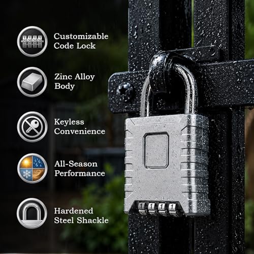 Image of FreshDcart Resettable 4-Digit Number Combination Zinc Padlock PIN Security Number Padlock Heavy Duty Weatherproof for Indoor and Outdoor Use, Sheds, Gates, Lockers, Storage (Silver)