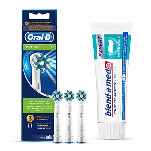 Preisvergleich Produktbild Oral-B CrossAction Aufsteckbürsten, 3 Stück + 1x Gratis blend-a-med Complete Protect Expert Tiefenreinigung