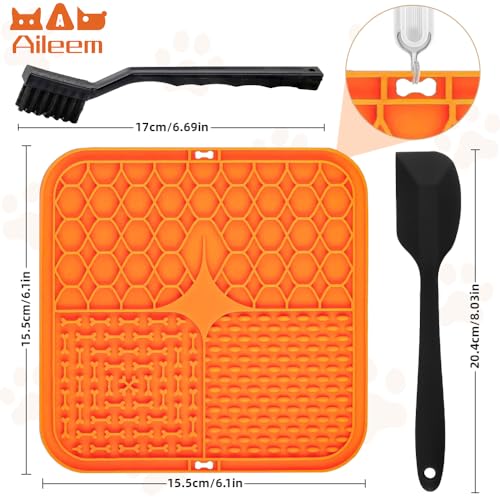 Aileem 4 Stück Leckmatte Hund, Schleckmatte Hund für Welpen Katze mit Saugnapf - Slow Feeder Hunde Leckmatte für Haustier Baden & Fellpflege, mit Silikonspatel + Bürste