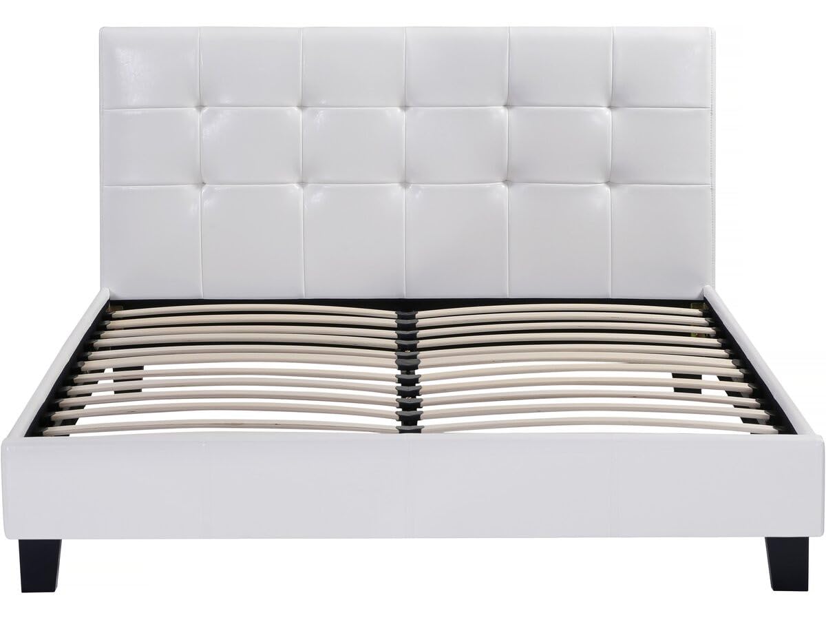 Habitat et Jardin - Lit Double Julia en Simili Blanc 140 x 190 cm | Cadre de Lit 2 Places | Sommier et Tête de Lit Inclus | Support à Lattes en Bois