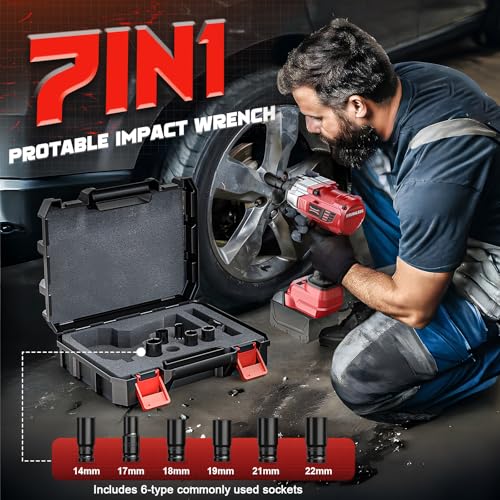 Image of DIYtoolifz Cordless Impact Wrench 1 /2 inch Compatible with Milwaukee 18V Battery, 1000 FT-LBS(1360N.m) Electric Impact Gun, High Torque Power Impact Driver with 6Pcs Sockets & Storage Case (Tool Only)