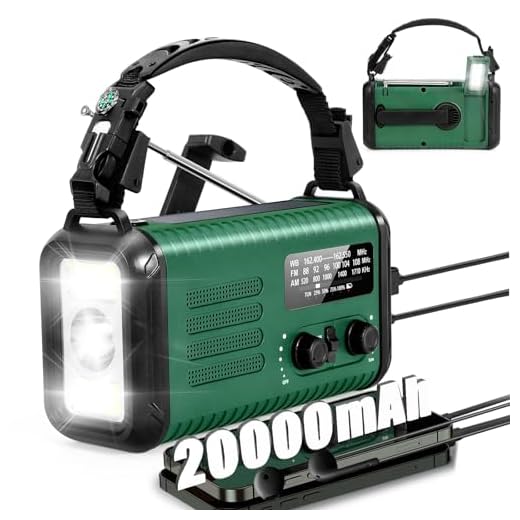 Wind Up Solar Radio, 20000mAh Survival Hand Crank Dynamo, AM/FM Emergency Weather Radio, Battery Powered with Cell Phone Charger, SOS Alarm, Flashlight & Reading Lamp for Household/Outdoor Camping