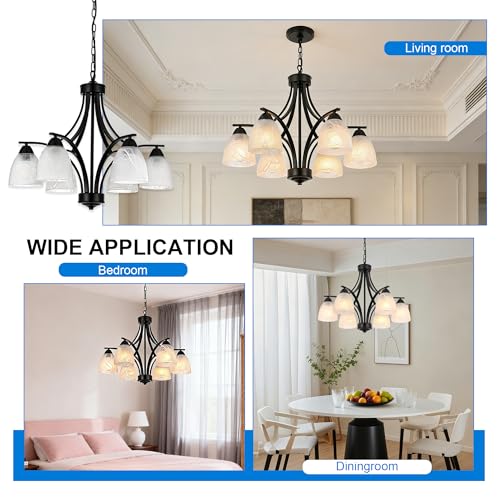 MELUCEE 6-Light Modern Dining Room Chandelier Matte Black with Glass by MELUCEE - Used condition - Image 2
