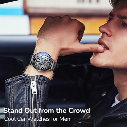 Image of Men's Car Wheel Watches, Stylish Racing Rotating Dial Analog Watches