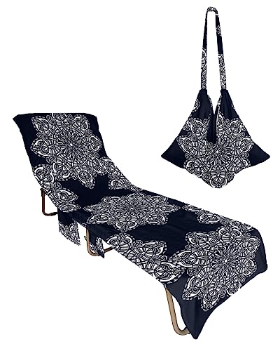 Abstract Mandala, Beach Lounge Chair Towel Cover, Soft Chaise Lounge Towel with Side Pockets Patio Pool Chairs Cover for Beach/Pool Sunbathing 29x85 Geometric Indian Bohemian Stripes