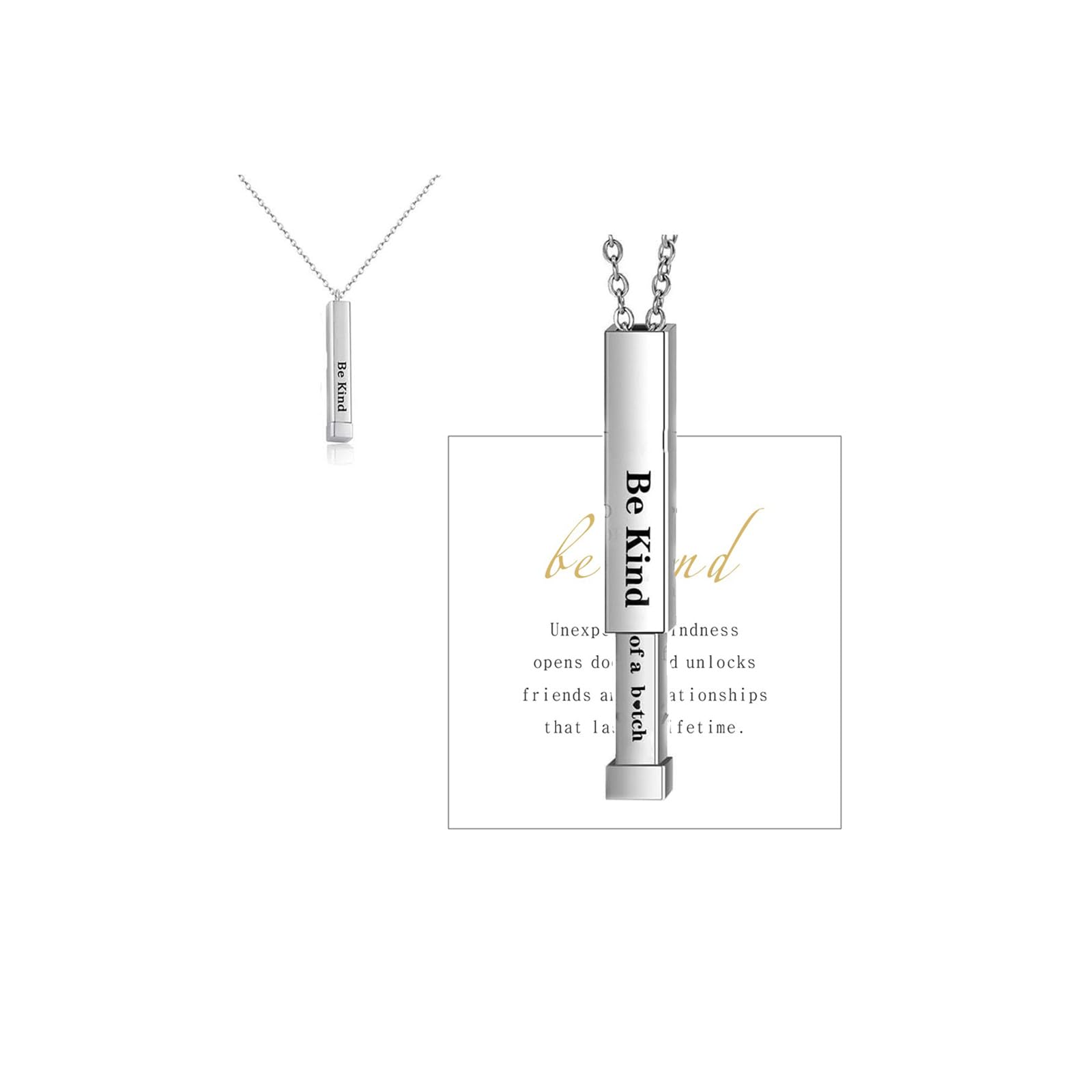 bike8Be Kind of A B Necklace-Hidden Message Necklaces for Women 3D Engraving Vertical Bar Necklace Stainless Steel Encouragement Mantra Pendant Necklace Funny Inspirational Friendship Jewelry