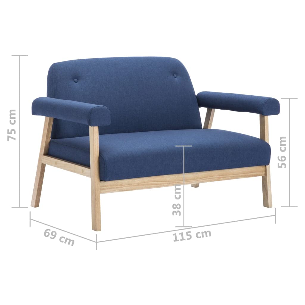 Divano 2 posti tessuto poliestere blu legno massello | Imbottitura in schiuma, struttura robusta, design elegante, facile da montare, per soggiorno