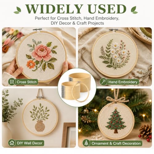 Image of EATHEATY 20 Sets 6 Inch Embroidery Hoop, Adjustable Bamboo Circle Cross Stitch Hoop Ring Bulk, Bamboo Wooden Hoops for Art Craft Sewing, Christmas Decoration