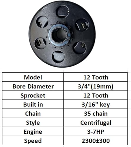 Miniatura 2 de QYMOTO Embrague centrífugo de 3/4 pulgadas Predator 212cc 12 dientes 35 cadenas Go Kart Mini Bike embrague centrífugo apto para motor de 6.5 HP