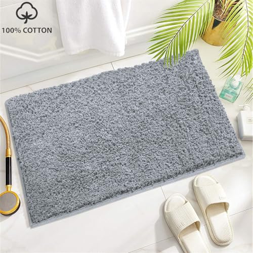 Image of Luxe Home Colosseum Bath Mat 100% Cotton (40x60 cm) Super Soft Non-Slip Bathroom Mat for Bedroom Door (Silver) Pack of 1