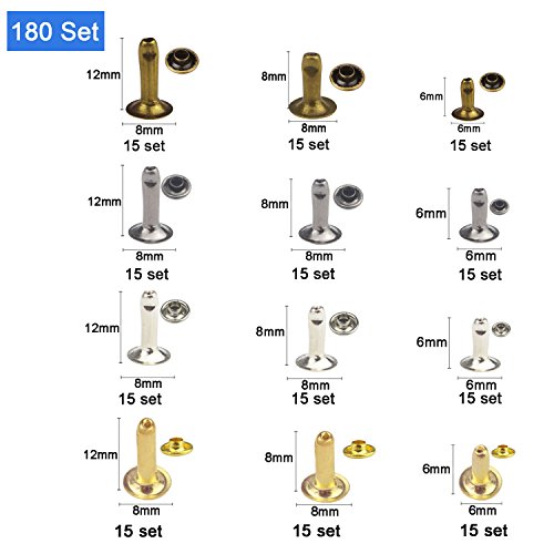 Luckkyme 120 Set 3 Sizes Snap Fastener Kit Button Tool Press Studs with 3 Pieces Fixing Tool for DIY Leather Craft Rivets Replacement,3 Colors Gold, Silver, Bronze