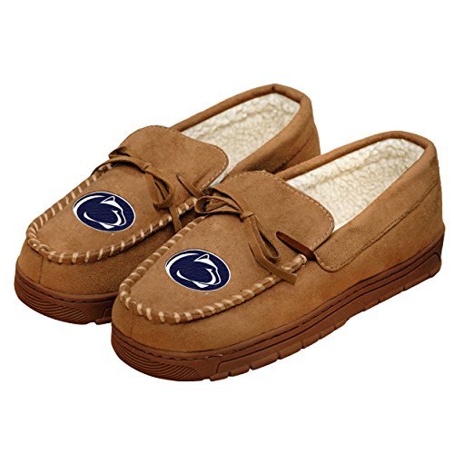 NCAA Penn State Nittany Lions Mens College Team Logo Moccasin Slippers ShoesCollege Team Logo Moccasin Slippers Shoes, Tan, Large (11-12)